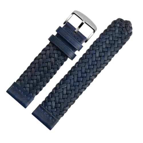 vazzic YingYou 20mm 22mm 24mm Echtes Leder Geflochtenes Uhrenarmband Männer Frauen Schnellverschluss Rindsleder Armband Armband Zubehör (Color : Blue silver buckle, Size : 22mm) von vazzic