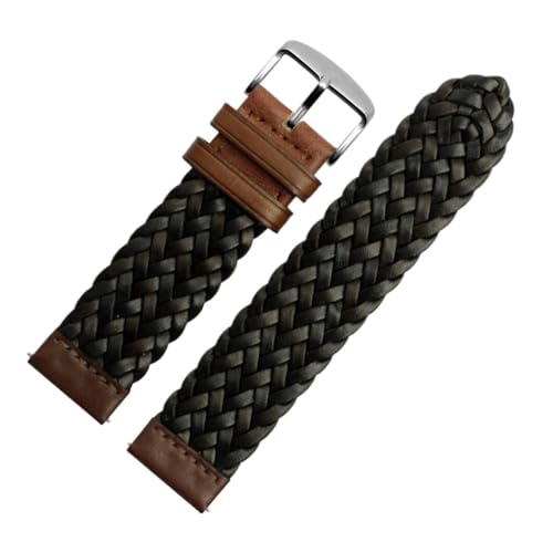 vazzic YingYou 20mm 22mm 24mm Echtes Leder Geflochtenes Uhrenarmband Männer Frauen Schnellverschluss Rindsleder Armband Armband Zubehör (Color : Brown black01, Size : 20mm) von vazzic