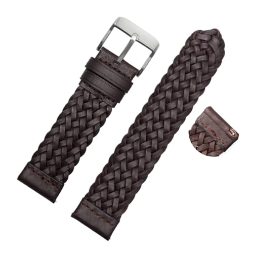 vazzic YingYou 20mm 22mm 24mm Echtes Leder Geflochtenes Uhrenarmband Männer Frauen Schnellverschluss Rindsleder Armband Armband Zubehör (Color : Brown silver buckle, Size : 22mm) von vazzic