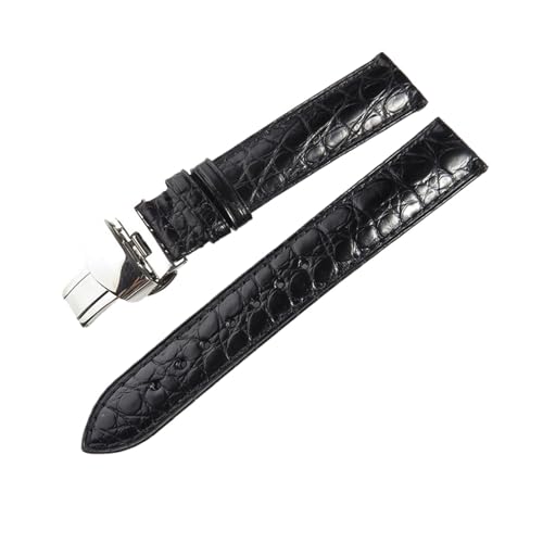 vazzic YingYou Doppelseitiges Krokodilleder-Armband 18 Mm 19 Mm 20 Mm 21 Mm 22 Mm 23 Mm 24 Mm Luxus-Alligator-Uhrenarmbänder (Color : Black Strap, Size : 13MM_ROSE GOLD BUCKLE) von vazzic