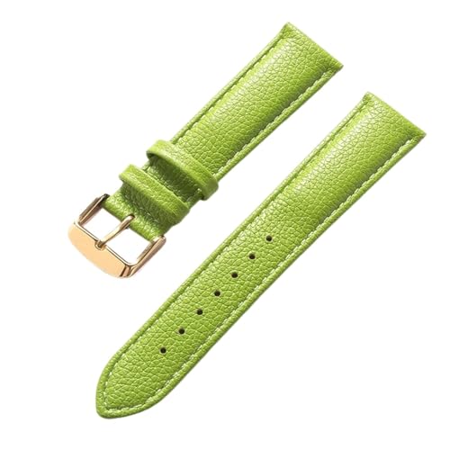 vazzic YingYou Echtes Leder Litschi-Muster Weiches Lederarmband Herren Damen Dornschließe Grau Aprikose Lila Uhrenarmband Zubehör (Color : Apple Green Gold, Size : 14mm) von vazzic