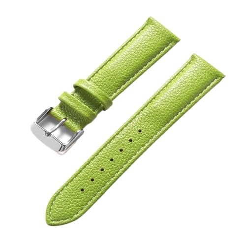 vazzic YingYou Echtes Leder Litschi-Muster Weiches Lederarmband Herren Damen Dornschließe Grau Aprikose Lila Uhrenarmband Zubehör (Color : Apple green, Size : 13mm) von vazzic