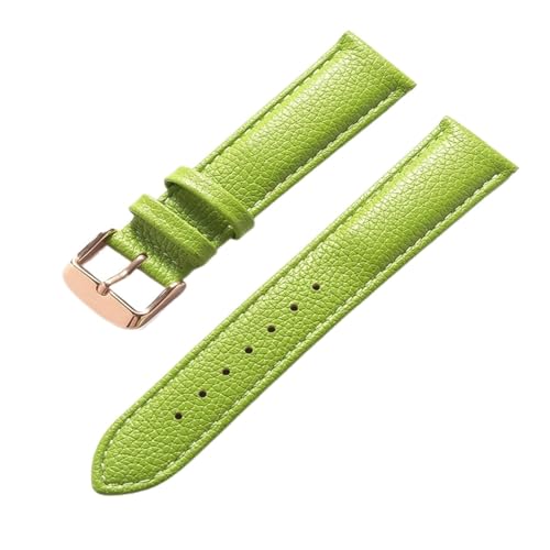 vazzic YingYou Echtes Leder Litschi-Muster Weiches Lederarmband Herren Damen Dornschließe Grau Aprikose Lila Uhrenarmband Zubehör (Color : Apple green rose, Size : 14mm) von vazzic