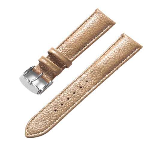 vazzic YingYou Echtes Leder Litschi-Muster Weiches Lederarmband Herren Damen Dornschließe Grau Aprikose Lila Uhrenarmband Zubehör (Color : Beige, Size : 21mm) von vazzic