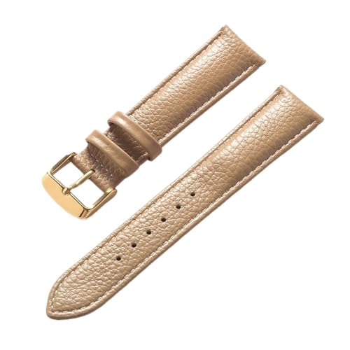 vazzic YingYou Echtes Leder Litschi-Muster Weiches Lederarmband Herren Damen Dornschließe Grau Aprikose Lila Uhrenarmband Zubehör (Color : Beige Gold Buckle, Size : 13mm) von vazzic