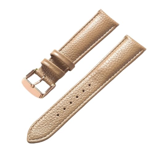 vazzic YingYou Echtes Leder Litschi-Muster Weiches Lederarmband Herren Damen Dornschließe Grau Aprikose Lila Uhrenarmband Zubehör (Color : Beige rose, Size : 14mm) von vazzic