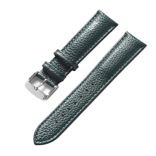 vazzic YingYou Echtes Leder Litschi-Muster Weiches Lederarmband Herren Damen Dornschließe Grau Aprikose Lila Uhrenarmband Zubehör (Color : Dark green, Size : 14mm) von vazzic