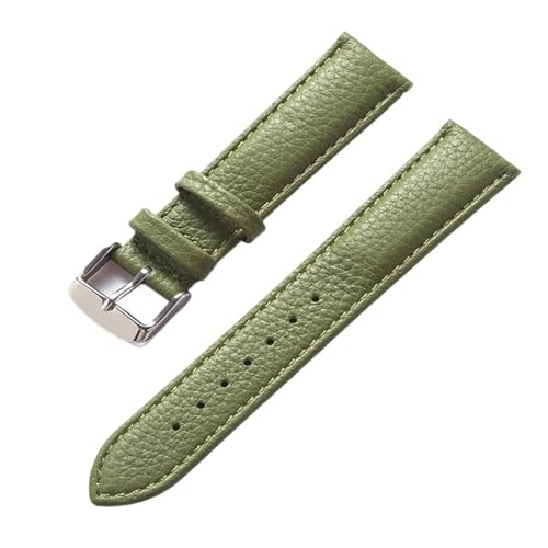 vazzic YingYou Echtes Leder Litschi-Muster Weiches Lederarmband Herren Damen Dornschließe Grau Aprikose Lila Uhrenarmband Zubehör (Color : Olive green, Size : 16mm) von vazzic