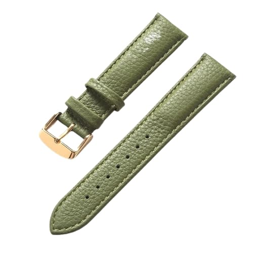 vazzic YingYou Echtes Leder Litschi-Muster Weiches Lederarmband Herren Damen Dornschließe Grau Aprikose Lila Uhrenarmband Zubehör (Color : Olive green gold, Size : 17mm) von vazzic