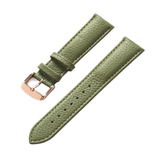 vazzic YingYou Echtes Leder Litschi-Muster Weiches Lederarmband Herren Damen Dornschließe Grau Aprikose Lila Uhrenarmband Zubehör (Color : Olive green rose, Size : 14mm) von vazzic