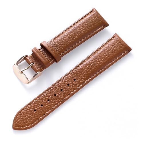 vazzic YingYou Echtes Lederarmband Damen Weiches Leder Litschi-Korn Rindsleder Uhrenarmband Herren Wasserdicht 14 16 18 Mm Uhrenkette Zubehör (Color : Brown rose buckle, Size : 13mm) von vazzic