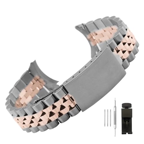 vazzic YingYou Edelstahlband Kompatibel Mit Rolex Datejust-Armband, Luxus-Uhrenarmband Mit Gebogenem Ende, Herren- Und Damenarmband, 13,17,18,19,20,21,22 Mm (Color : Silver-RoseGold, Size : 22mm) von vazzic