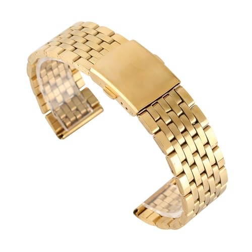 vazzic YingYou Gold 18 20 22 MM Metall Uhrenarmbänder Faltschließe Edelstahl Mode Ersatzarmbanduhrenarmbänder Mit 2 Federstegen (Color : Gold, Size : 22mm) von vazzic