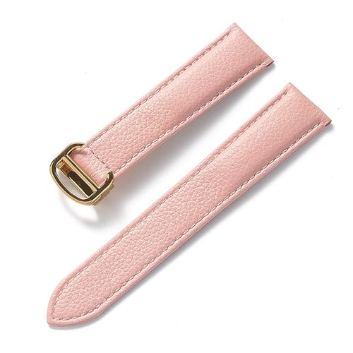 vazzic YingYou Gürtel Leder Uhrenarmband Litschi Weiches Leder Herrengürtel Damen Armband Kompatibel Mit Cartier Tank London Blue Uhrenzubehör (Color : Pink gold buckle, Size : 13mm) von vazzic