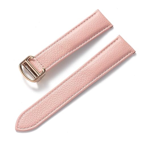 vazzic YingYou Gürtel Leder Uhrenarmband Litschi Weiches Leder Herrengürtel Damen Armband Kompatibel Mit Cartier Tank London Blue Uhrenzubehör (Color : Pink rose buckle, Size : 13mm) von vazzic