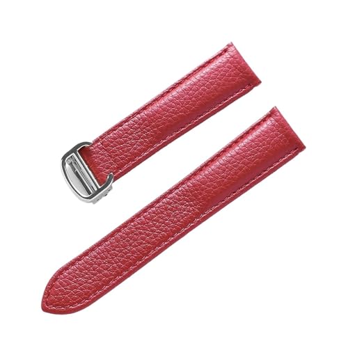 vazzic YingYou Gürtel Leder Uhrenarmband Litschi Weiches Leder Herrengürtel Damen Armband Kompatibel Mit Cartier Tank London Blue Uhrenzubehör (Color : Red silver buckle, Size : 13mm) von vazzic