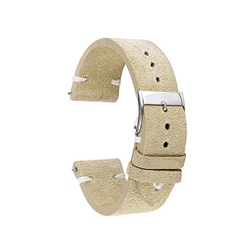 vazzic YingYou Handgefertigtes Samt-Wildleder-Uhrenarmband, Hochwertiges Uhrenarmband, 18 Mm, 20 Mm, 22 Mm, 24 Mm, Schwarz, Grau, Braun (Color : Beige with white, Size : 18mm) von vazzic