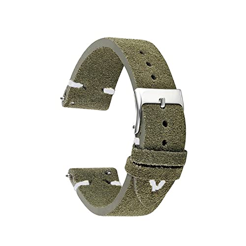 vazzic YingYou Handgefertigtes Samt-Wildleder-Uhrenarmband, Hochwertiges Uhrenarmband, 18 Mm, 20 Mm, 22 Mm, 24 Mm, Schwarz, Grau, Braun (Color : Green with white, Size : 18mm) von vazzic