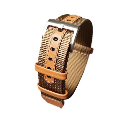 vazzic YingYou Hochwertiges 18 Mm 20 Mm 22 Mm Geflochtenes Nylon + Echtes Leder-Uhrenarmband, Langlebig Ohne Verformung, Uhrenarmband, Kompatibel Mit Tissot (Color : Khaki, Size : 22mm) von vazzic