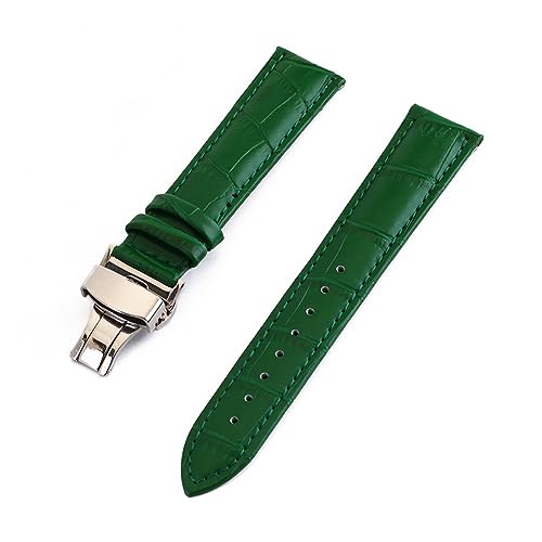 vazzic YingYou Krokodil-Echtleder-Uhrenarmband 12 Mm 13 Mm 14 Mm 15 Mm 16 Mm 17 Mm 18 Mm 19 Mm 20 Mm 21 Mm 22 Mm 24 Mm Uhrenarmband Schmetterlingsverschluss (Color : Green, Size : 24mm) von vazzic