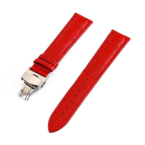 vazzic YingYou Krokodil-Echtleder-Uhrenarmband 12 Mm 13 Mm 14 Mm 15 Mm 16 Mm 17 Mm 18 Mm 19 Mm 20 Mm 21 Mm 22 Mm 24 Mm Uhrenarmband Schmetterlingsverschluss (Color : Red, Size : 12mm) von vazzic