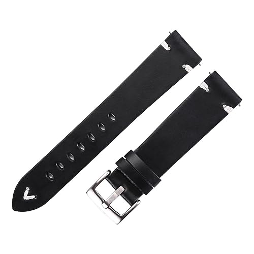 vazzic YingYou Leder Uhrenarmband Retro 18mm 20mm 22mm Ölwachs Lederarmband Italienisches Schnellverschluss Braunes Rindsleder Uhrenarmband Handgemacht (Color : Black-silver buckle, Size : 22mm) von vazzic