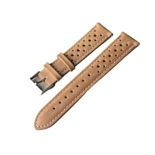 vazzic YingYou Lederarmband 18mm 19mm 20mm 22mm Uhrenarmband Armband Porös Uhrenarmbänder Herren Armbanduhren Band (Color : Khaki, Size : 20mm) von vazzic