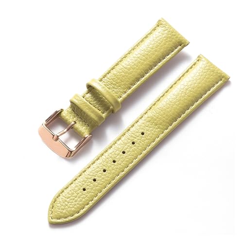 vazzic YingYou Litschi-Muster, Weiches Leder, Lederband, Herren, Damen, 16 Mm, 18 Mm, 20 Mm, 22 Mm, Uhrenarmband-Zubehör (Color : Lemon Yellow Rose, Size : 14mm) von vazzic