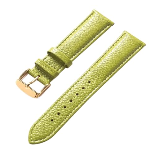 vazzic YingYou Litschi-Muster, Weiches Leder, Lederband, Herren, Damen, 16 Mm, 18 Mm, 20 Mm, 22 Mm, Uhrenarmband-Zubehör (Color : Light green gold, Size : 13mm) von vazzic