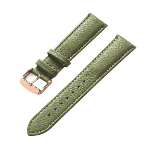 vazzic YingYou Litschi-Muster, Weiches Leder, Lederband, Herren, Damen, 16 Mm, 18 Mm, 20 Mm, 22 Mm, Uhrenarmband-Zubehör (Color : Olive green rose, Size : 13mm) von vazzic