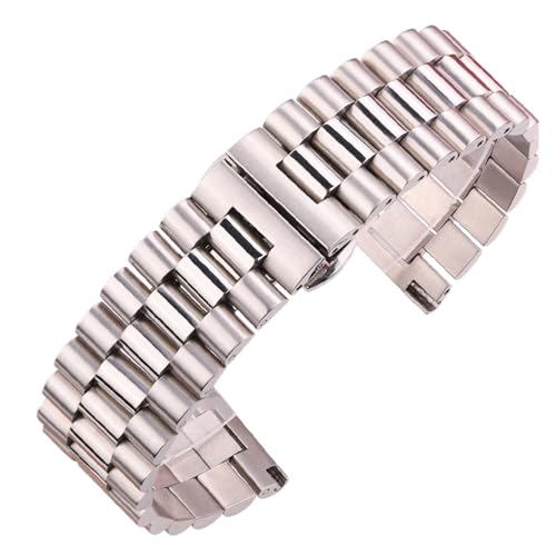 vazzic YingYou Massives Edelstahl-Uhrenarmband For Damen Und Herren, Silberfarben, Mittelpoliert, 16 Mm, 18 Mm, 20 Mm, 21 Mm, 22 Mm, Armband-Zubehör (Color : Silver, Size : 22mm) von vazzic