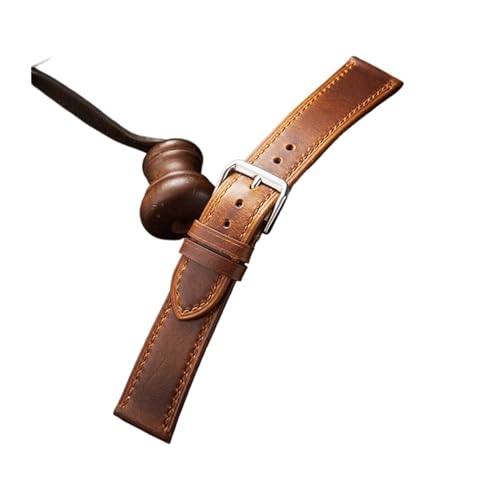 vazzic YingYou Öl Wachs Rindsleder Uhr Band Strap Frauen Männer Weiche Echtes Leder Armband 18mm 19mm 20mm 21mm 22mm Gürtel Armbänder (Color : Light Brown, Size : 20mm) von vazzic