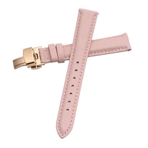vazzic YingYou Uhrenarmband Damen Echtes Leder Schmetterlingsverschluss Einfach No Grain Uhrenarmband Weiß 12 13 14 15 16 17mm (Color : Pink-Rose-B1, Size : 17mm) von vazzic