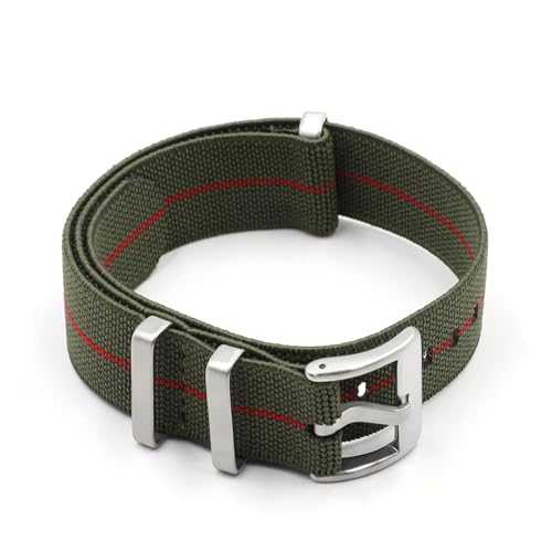 vazzic YingYou Uhrenarmband Mit Nylonarmband, Elastischer Gürtel, 18 Mm, 20 Mm, 22 Mm (Color : Green-Red Line, Size : 18mm Silver Buckle) von vazzic