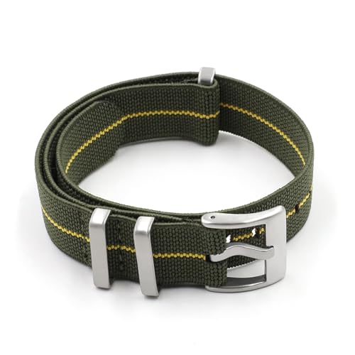 vazzic YingYou Uhrenarmband Mit Nylonarmband, Elastischer Gürtel, 18 Mm, 20 Mm, 22 Mm (Color : Green-Yellow Line, Size : 18mm Silver Buckle) von vazzic