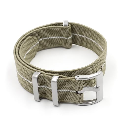 vazzic YingYou Uhrenarmband Mit Nylonarmband, Elastischer Gürtel, 18 Mm, 20 Mm, 22 Mm (Color : Khaki-White Line, Size : 20mm Silver Buckle) von vazzic