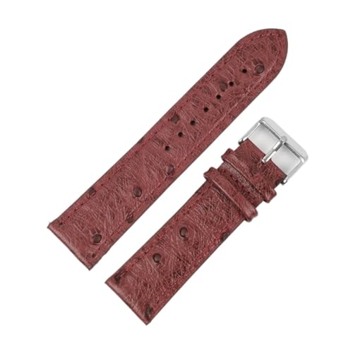 vazzic YingYou Vintage Echtes Lederarmband 18 Mm 20 Mm 22 Mm Straußenmuster Schwarz Uhrenarmband Gürtel For Herrenuhrenzubehör (Color : Wine red, Size : 18mm) von vazzic