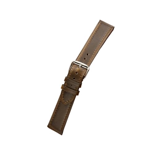 vazzic YingYou Vintage Style Oil Wax Leather Watchband 18mm 19mm 20mm 21mm 22mm Handmade Watch Strap Wristband Zubehör For Herren (Color : Oilver, Size : 20mm) von vazzic