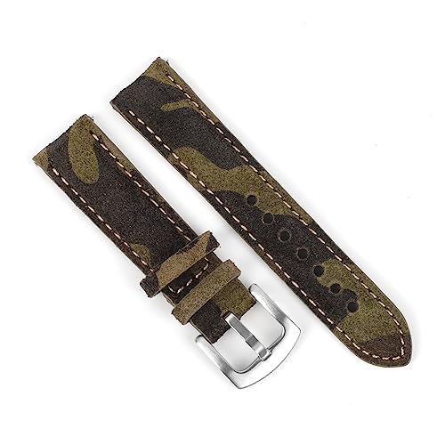 vazzic YingYou Vintage-Wildlederarmband 18 Mm 19 Mm 20 Mm 22 Mm Handgefertigtes Armband Grau Braun Ersatzgürtel Kompatibel Mit Uhrenzubehör(Color:Camouflage,Size:18mm) von vazzic