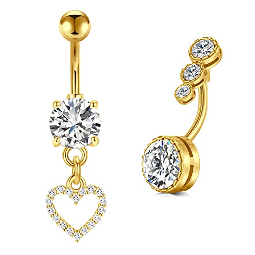 VCMART 2er Bauchnabelpiercing Gold 10mm Chirurgenstahl Herz Bauchpiercing Piercing Bauchnabel Ring Damen von vcmart