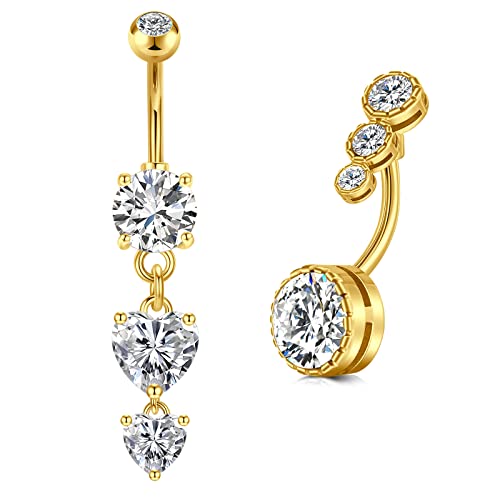 VCMART 2er Bauchnabelpiercing Gold 10mm Chirurgenstahl Herz Bauchpiercing Piercing Bauchnabel Ring Damen von vcmart