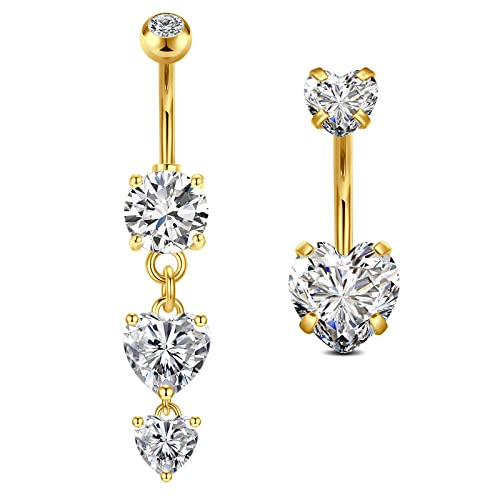 VCMART 2er Bauchnabelpiercing Gold 10mm Chirurgenstahl Herz Bauchpiercing Piercing Bauchnabel Ring Damen VCMART 2er Bauchnabelpiercing Gold 10mm Chirurgenstahl Herz Bauchpiercing Piercing Bauchnabel Ring Damen von vcmart