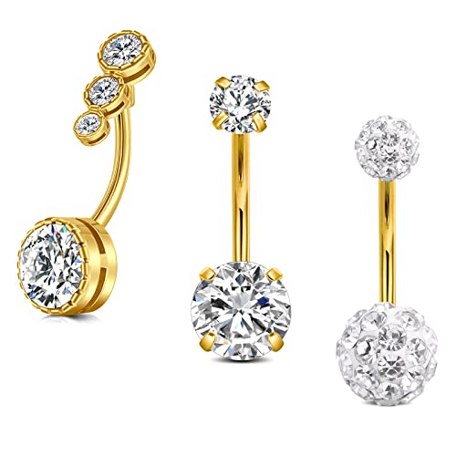 VCMART 3er Bauchnabelpiering 12mm Gold Bauchpiercing Chirurgenstahl Piercing Bauchnabel Ring Damen Frau von vcmart