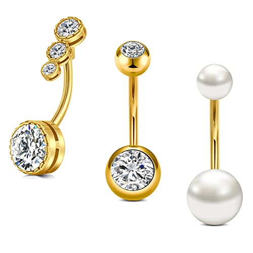VCMART 3er Bauchnabelpiering 12mm Gold Bauchpiercing Chirurgenstahl Piercing Bauchnabel Ring Damen Frau von vcmart