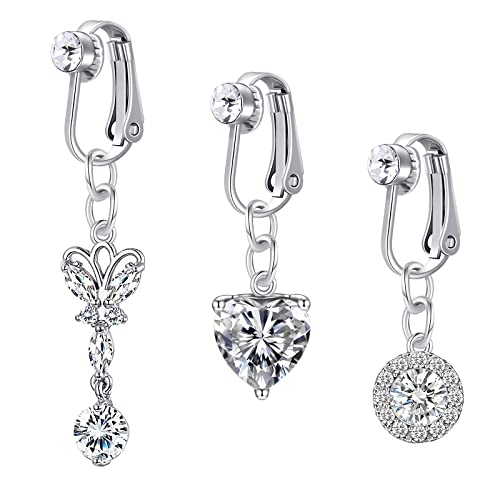 vcmart 3er Fake Bauchnabelpiercing Rings Clip On Kein Piercing Faux Bauchpiercing Klemme Falsch Piercing Damen von vcmart