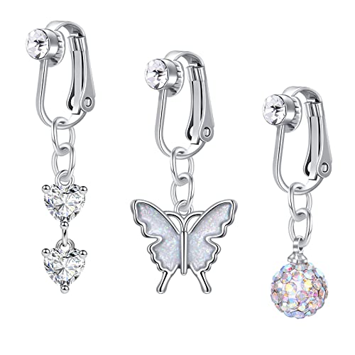vcmart 3er Fake Bauchnabelpiercing Rings Clip On Kein Piercing Faux Bauchpiercing Klemme Falsch Piercing Damen von vcmart