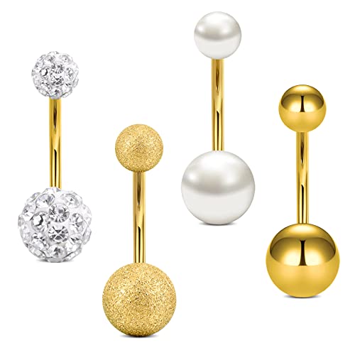 VCMART 4er Gold Bauchnabelpiercing 12mm Chirurgenstahl Bauchpiercing Piercing Bauchnabel Ring 14G Damen von vcmart