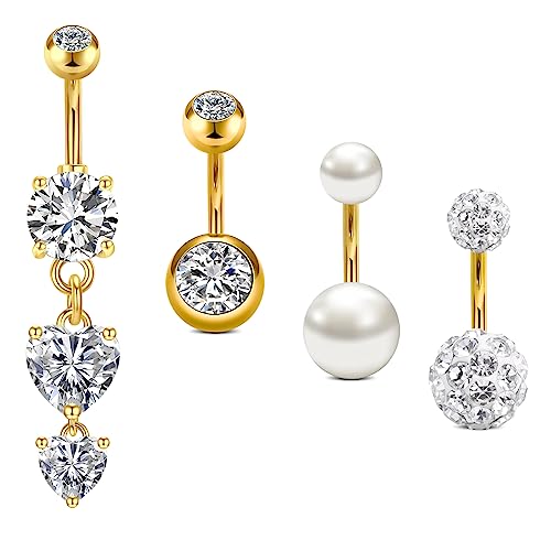 vcmart 4stk Bauchnabelpiercing 8mm Chirurgenstahl Bauchpiercing 14G Herz Piercing Bauchnabel Bauch Ring Schmuck Gold von vcmart