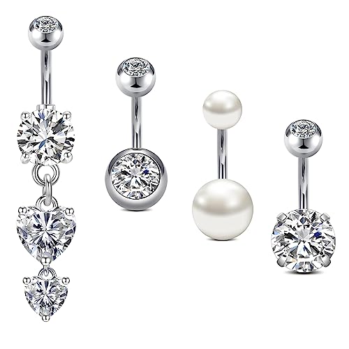 vcmart 4stk Bauchnabelpiercing 8mm Chirurgenstahl Bauchpiercing 14G Herz Piercing Bauchnabel Bauch Ring Schmuck Silber von vcmart