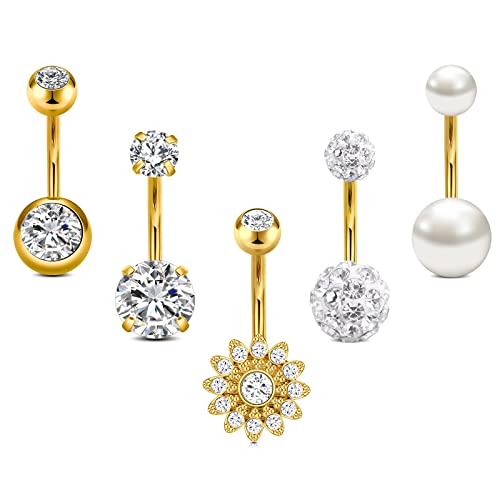 vcmart 5stk Bauchnabelpiercing 10mm Gold Chirurgenstahl 14G Bauchpiercing Piercing Bauchnabel Ring Damen von vcmart